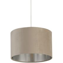 Paralume Contemporaneo Tamburo Acciaio Argento Tessuto Tortora 1 Luce D28cm