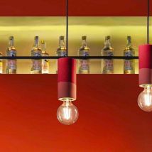 Sospensione Media Vintage Decò Pi Ceramica Rosso Corallo 1 Luce E27
