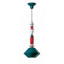 Ferroluce - Sospensione Media Vintage Decò Lariat Ceramica Verde Petrolio 1 Luce E27
