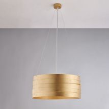 Belight - Sospensione ferro laccato bianco con decorazione oro antico e cavi acciaio regolabili 3 luci H.20 - max 120 - Ø45
