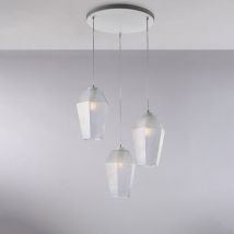 Prisma Pendelleuchte Weiß, 3x G9, Glas transparent mit Relief, Ø47 cm – BL303-S3-TR