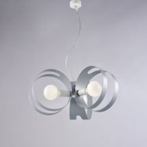 Sospensione in ferro laccato bianco con fasce tagliate a laser grigio e cavo in acciaio regolabile 3 luci H.30 - MAX 130 - Ø48