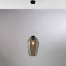 Belight - Sospensione in ferro laccato nero con cavo elettrico regolabile e diffusore in vetro soffiato grigio specchiato con decoro in rilievo 1