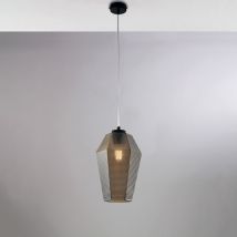 Belight - Sospensione in ferro laccato nero con cavo elettrico regolabile e diffusore in vetro soffiato grigio specchiato con decoro in rilievo 1