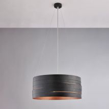 Belight - Sospensione in ferro laccato nero con decorazione esterna nera e decorazione interna rame antico con cavi acciaio regolabili 3 luci H.20