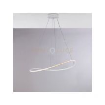 Sospensione in metallo e alluminio laccato bianco con led integrato cct + telecomando e cavi elettrici regolabili