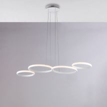 Sospensione in metallo e alluminio laccato bianco con led integrato CCT + telecomando e cavi elettrici regolabili H.4 - MAX 120 - L. 100 X 64