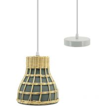 Sospensione in metallo e rattan naturale