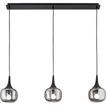 Sospensione lineare jaipur in metallo nero e tre diffusori in vetro fumè - Grigio, Nero