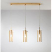 Sospensione lineare magic in metallo oro con tre diffusori in vetro ambrato - Oro