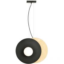 Sospensione Minimal Nordica Soho 2 Luci In Acciaio Nero E Legno Vetro Bianco