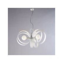 Sospensione in ferro laccato bianco con fasce tagliate a laser e cavo in acciaio regolabile 3 luci