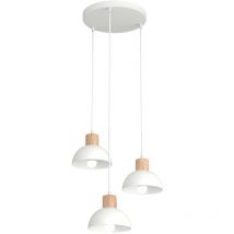 Sospensione Nordica 3 Luci Seco Base Tonda In Acciaio Bianco E Legno Naturale