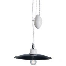 Sospensione Saliscendi Classico Potenza Ferro e Ceramica Nero Lucida 1 Luce E27