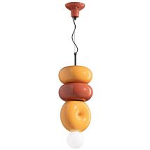 Sospensione Vintage Decò Bumbum 2+1 Elementi Ceramica Gialla Arancio 1 Luce E27