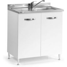 Azur Line - Mobile Mobiletto Sottolavello Per Cucina Componibile Bianco Frassinato 85x50x80 cm
