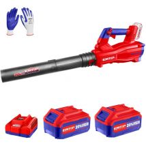 Emtop - Souffleur à batterie brushless 20v avec 1 chargeur 4a + 2 batteries lithium-ion 4.0ah + gant picots pvc