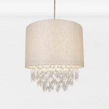First Choice Lighting - Sparkle Gold Faux Silk Jewelled Pendant Shade - Sparkle gold faux silk with clear acrylic detail