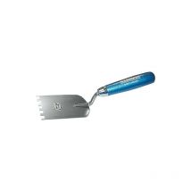 Spatule carreleur dentee 60x6x6mm inoxydable manche bleu
