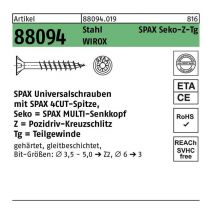 Schraube r 88094 Senkkopf m.Spitze/Kreuzschl.-PZ 4,5 x 55/37-Z tg Stahl galvanisch verzinkt wirox