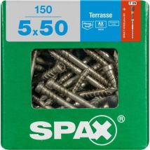 Spax - Terrassenschraube, 5 X 50 Mm, 150 Stück, Fixiergewinde, Zylinderkopf, T-star Plus T25, Cut-spitze - 4507000500506