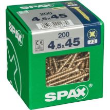 Spax - Universalschraube, 4,5 X 45 Mm, 200 Stück, Vollgewinde, Senkkopf, Kreuzschlitz Z2, 4cut, Yellox - 4081020450458