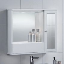 Bluelife - Specchiera Mobile Contenitore Da Bagno Giove 70 Bianco Lucido A 1 Anta Con Specchio E Luce Led