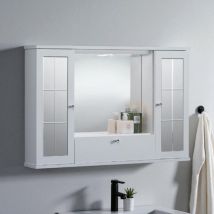Bluelife - Specchiera mobile contenitore da bagno mercurio 80 bianco lucido a 2 ante con specchi e luce led