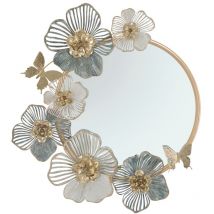 Specchio rotondo da parete con decorazioni floreali 3D Amy