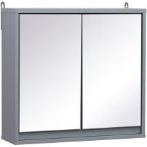 Benzoni - Specchio Armadietto da Bagno Pensile Doppia Porta con Ripiano Regolabile Grigio 48x14.5x45 cm