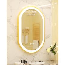Luvodi - Specchio Bagno con Luce led Oro Cornice Ovale 50x80cm Specchio Bagno Luce Regolabile Antiappanamento tasto a se