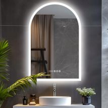 Luvodi - Specchio Bagno con Lcce led con Orologio Arco Specchio Retroilluminato Touch con Temperatura interna Data 60x90cm