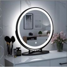 Specchio cosmetico rotondo,girevole specchio per il trucco luminoso, 50 50 cm, 6500 k, dimmerabile in tre colori - nero