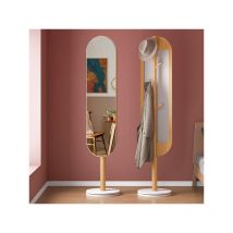 Specchio da Terra 174x40 cm con Cornice in Legno con Appendiabiti 4 Ganci Funzione 2 in 1
