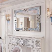 Luvodi - Specchio Decorativo Diamante Cristallo a Vetro ingresso da Parete 100x70cm Grande Rettangolare