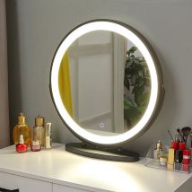 Specchio per il trucco rotondo girevolecornice neradimmerabile in tre colori50 × 50 cm