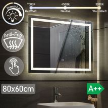 Nova - Aquamarin Specchio Retroilluminato da Bagno - 80 x 60 cm, a++, Controllo Tattile, Controluce Bianca Fredda/Calda/Neutra, Antiappanamento