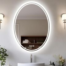 Unho - luvodi Specchio Retroilluminato led Luce da Bagno Ovale 50x70cm Touch da Parete Specchio Smart per Trucco, Antiappanamento tasto a se,