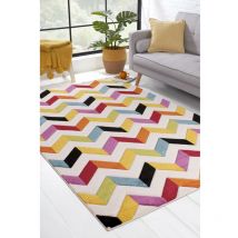 Lord Of Rugs - Spectra Carved Coral Geometric Rainbow Bright Multi Coloured Soft Circle Rug 133 x 133 cm (4'5'x4'5'') Round
