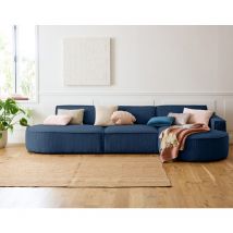 Lisa Design - Spiaggia - ecksofa rechts - abgerundete form - 5 sitzplätze - aus cordstoff - blau
