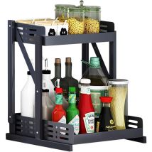Spice Rack 34 x 28 x 38 cm Black Foldable 2 Tier Kitchen Spice Storage for Kitchen Counter Sturdy and Durable Stainless Steel Maximizes Kitchen Space