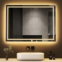 Spiegel mit Beleuchtung 40x60cm Badezimmerspiegel mit Beleuchtung led Badspiegel mit Beleuchtung Vertikal/Horizontal Wandspiegel mit Touchschalter, 3