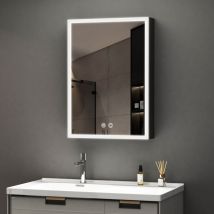Boromal - Spiegelschrank mit Beleuchtung 40x60x12,5cm led Badezimmerschrank, Badezimmer Hängeschrank mit Spiegel mit 3-Farben Dimmbar, Beschlagfrei