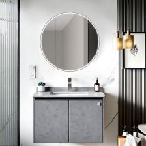 Talos - Spiegelschrank mit Beleuchtung Black Nova Ø60 cm schwarz - Spiegelschrank Bad mit 2 Ablageflächen - Aluminium - Rückwand verspiegelt