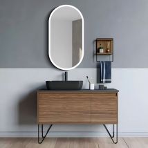 Talos - Spiegelschrank mit Beleuchtung Oval Vento 45x80 cm schwarz - Spiegelschrank Bad mit 2 Ablageflächen - Aluminium - Rückwand verspiegelt