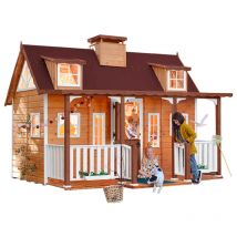 Green House - Spielhaus Gross für Kinder mit großer überdachter Veranda und Doppelbett im Innenbereich florida - 335 x 295 x 260 cm - casas Bemaltes