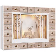 Spielwerk - Calendrier de l'Avent réutilisable à remplir led blanc chaud 3D fenêtre 24 portes Noël enfants diy décoration en bois Paysage d'hiver