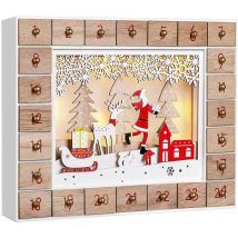 Spielwerk Calendrier de l'Avent réutilisable à remplir LED blanc chaud 3D fenêtre 24 portes Noël enfants DIY décoration en bois Père-Noel