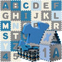 Spielwerk - Alfombra Juego Puzzle Infantil xxl 3,3m² 86 Piezas Letras Números Aprendizaje Rompecabezas Goma Eva Gris/Azul/Rosado Blau (de)