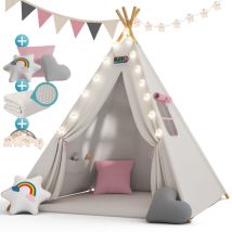 Spielwerk - Carpa de Juego Niños Cadena Ligera 2,5cm 3 Cojines Bolsa de Transporte Algodón Guardería Tipi Tienda de Juego Cueva 130x130x160cm Rosa